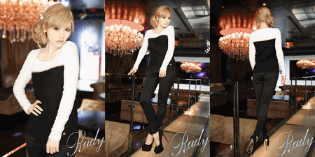 Rady 通販 バイカラーラメラインワッフルニットトップス